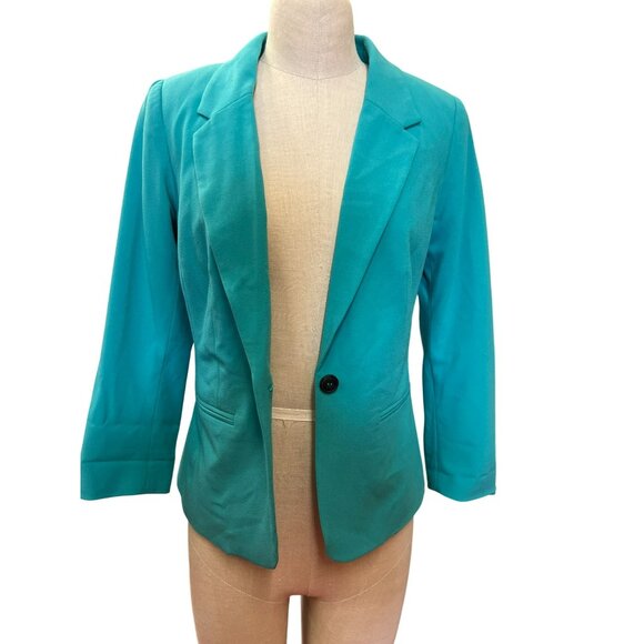 Kensie Teal Blazer Jacket With Polka Dot Lining Cute Girlie Fun Top Made to Make - Picture 4 of 7
